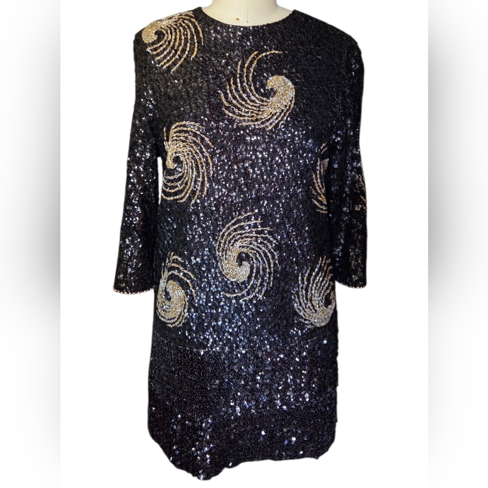 Vintage 1960s Sequin Wool Dress Beaded Tunic Small 4 6
